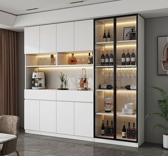 Tủ rượu cánh kính gỗ công nghiệp